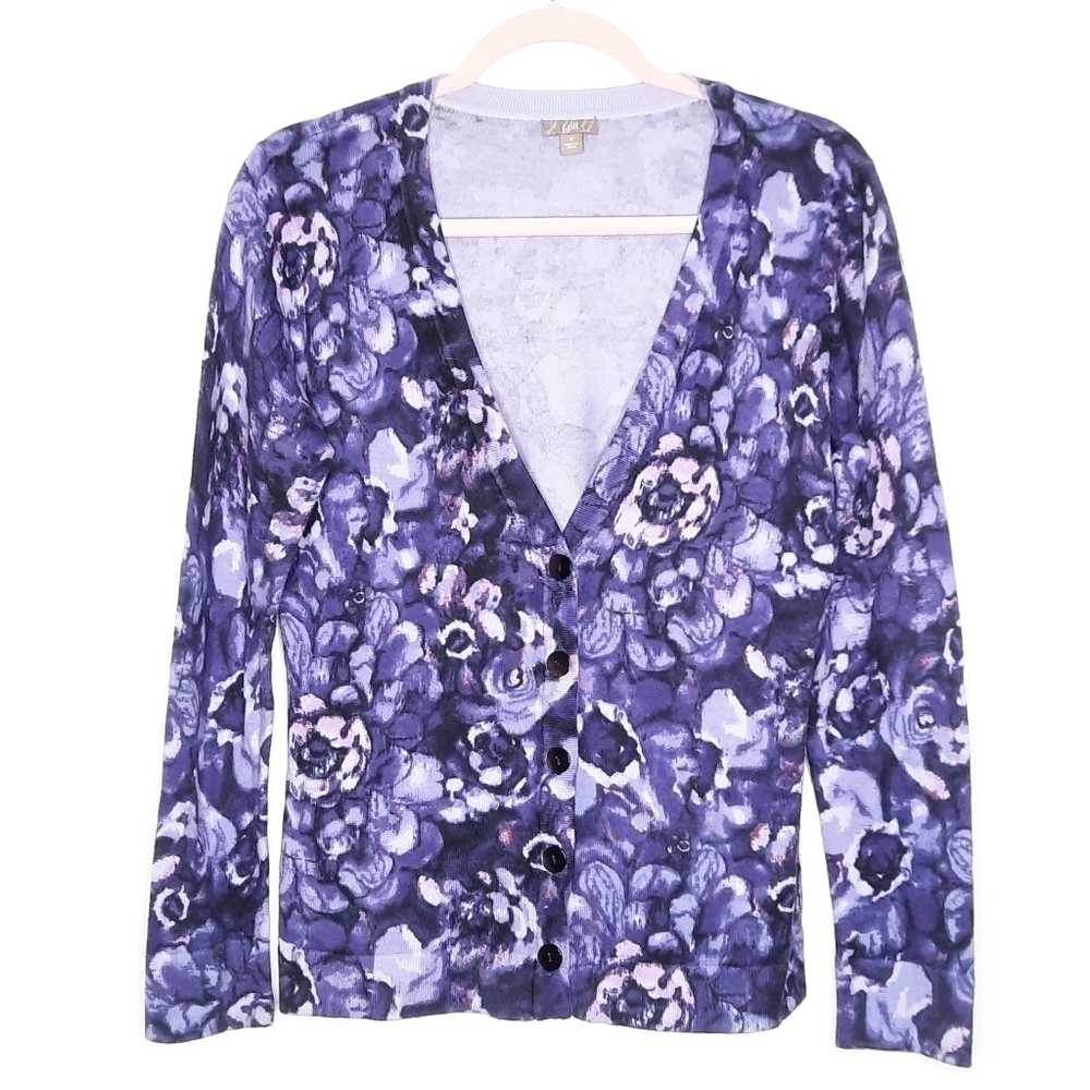 J.jill Purple Floral Light Weight Cardigan Sweater S